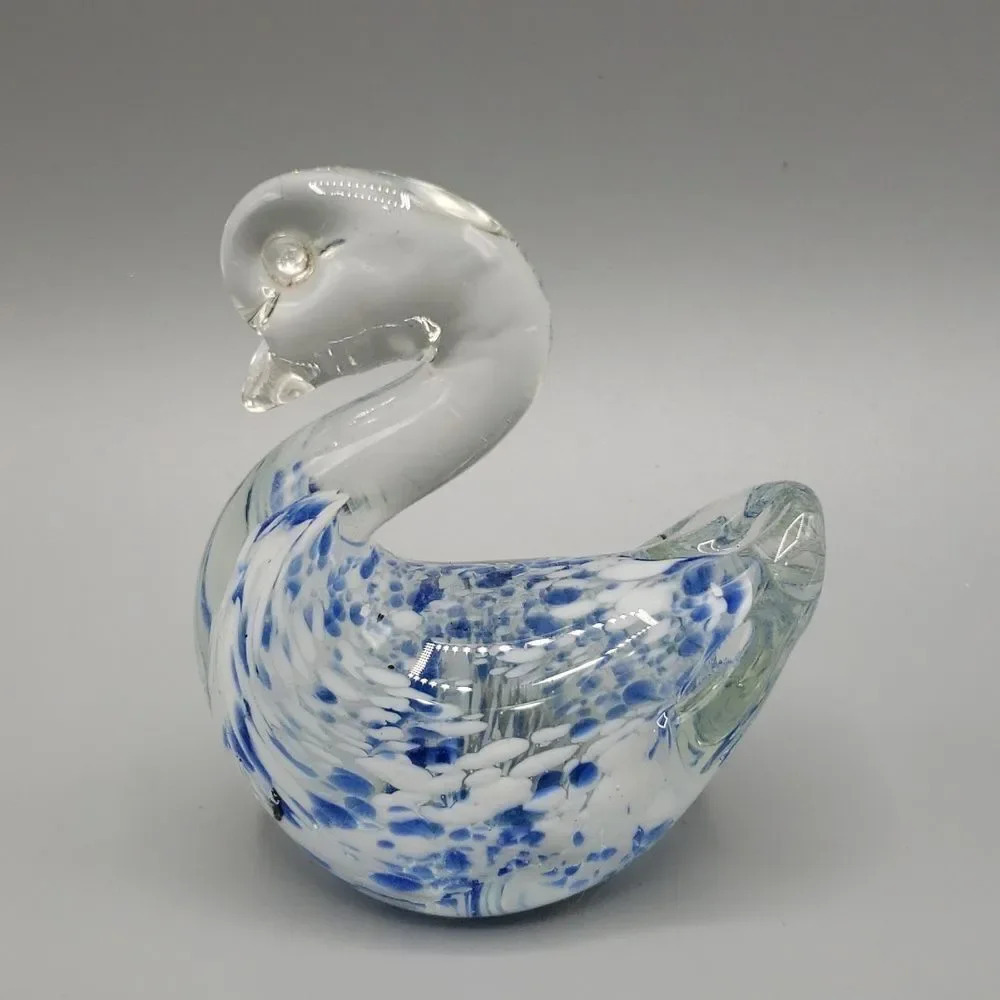Glass Swan Figurine Clear and Blue Murano  Style